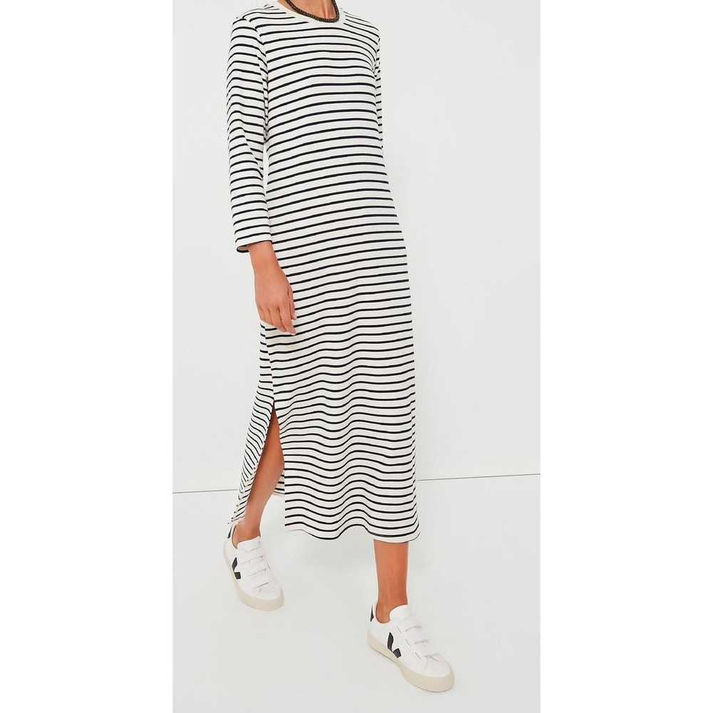 Tuckernuck Pomander Place Navy Stripe Gio Striped Maxi Dress Side Slit Small